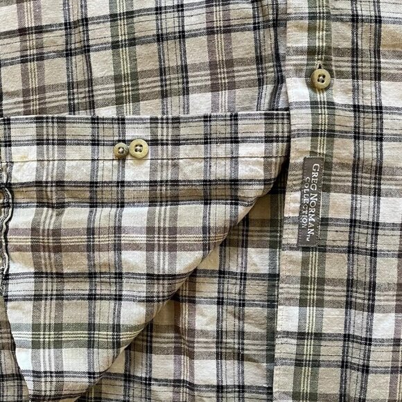 Greg Norman Plaid Linen Short Sleeve Button Down Shirt Men’s Size L - Picture 6 of 7